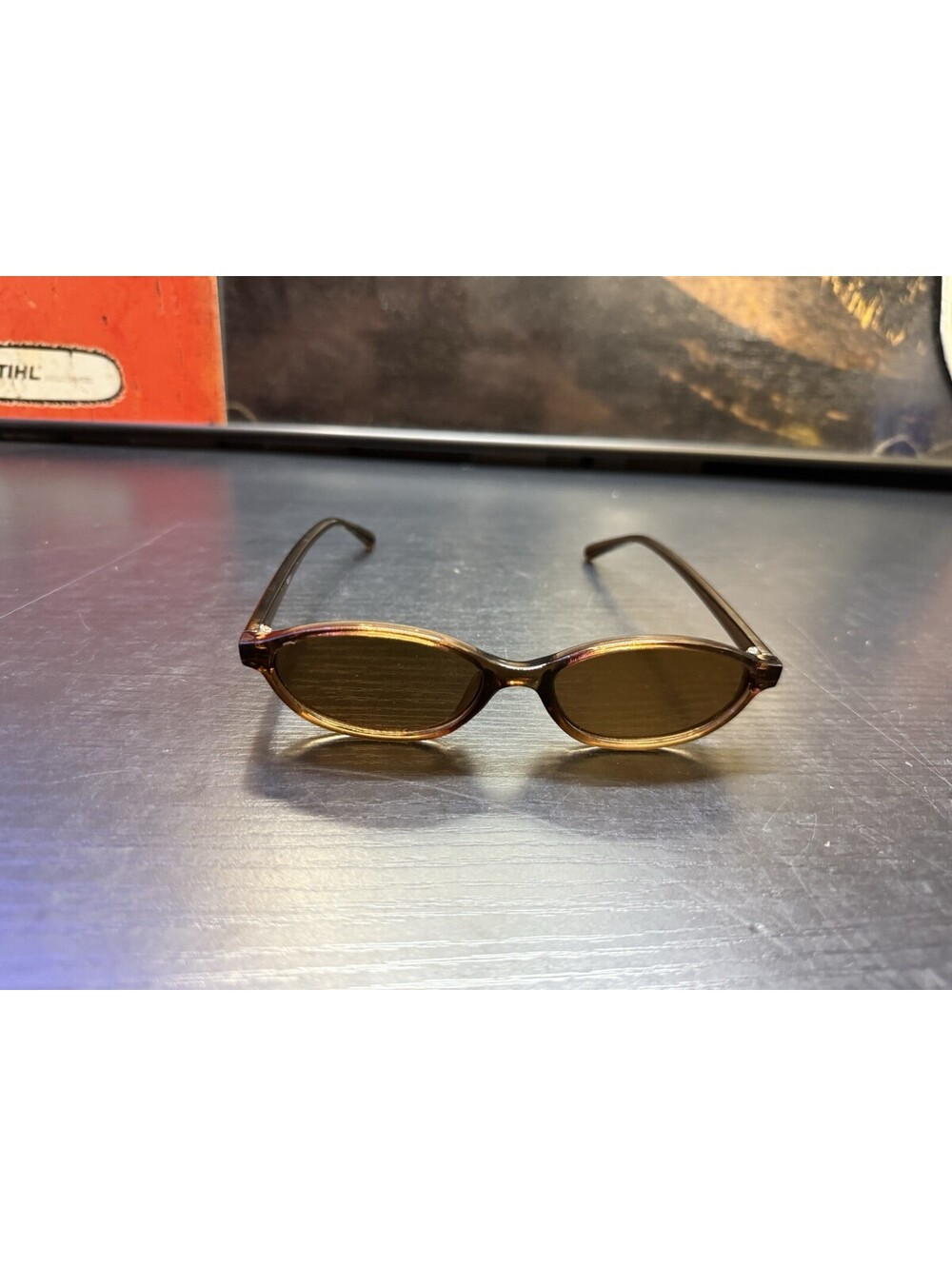 Vintage 90s Y2K Brown Oval Sunglasses Amber Tortoise Retro Small Frame